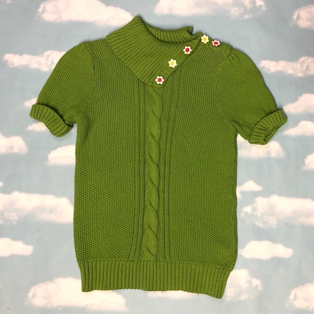 Green Knit Top With Floral Buttons